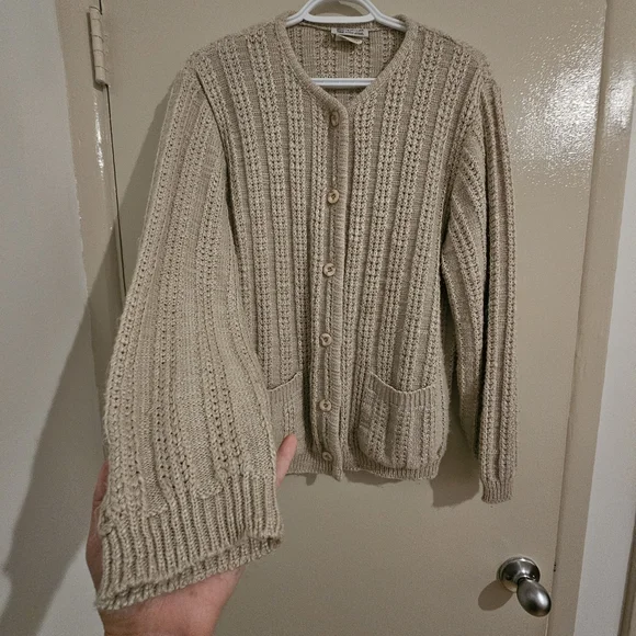 Beige Cable Knit Cardigan - Picture 2 of 5